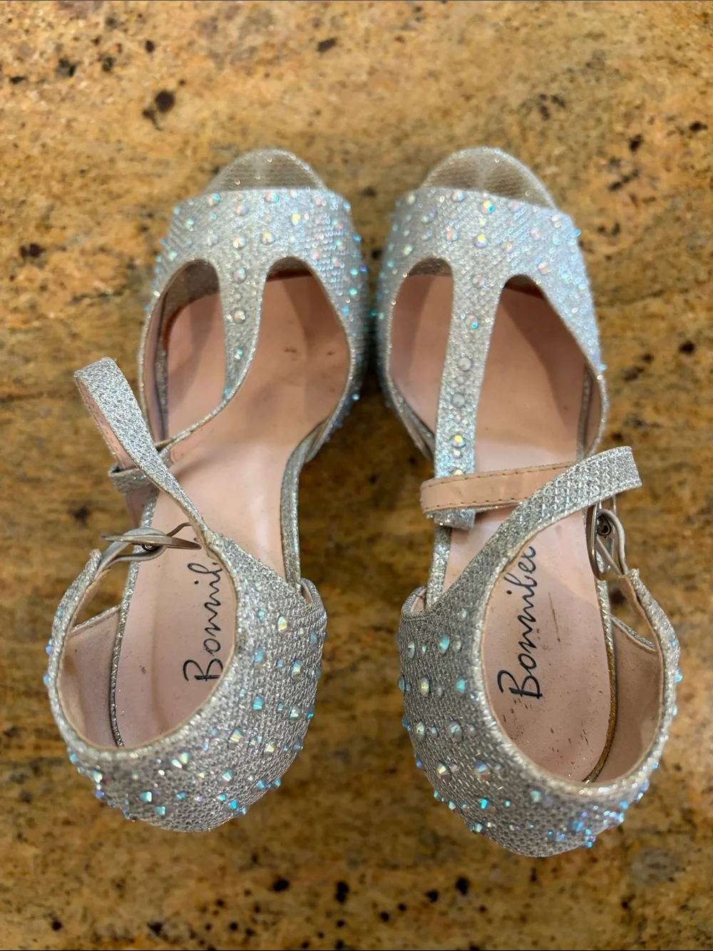 Bonnibel Silver Glitter T-Strap High Heels